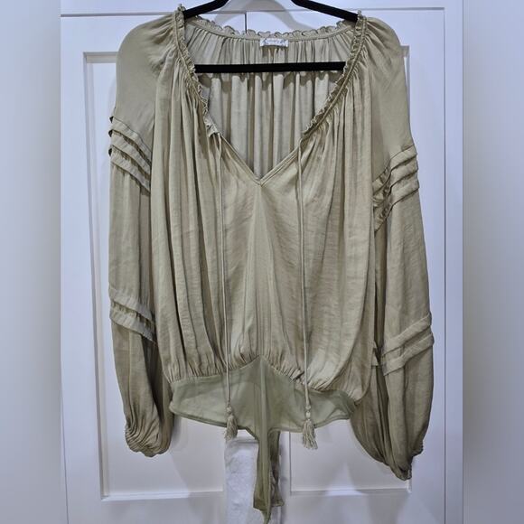 Free People Tops - Free People Olive Green Long Sleeve Thong Bodysuit - Small
